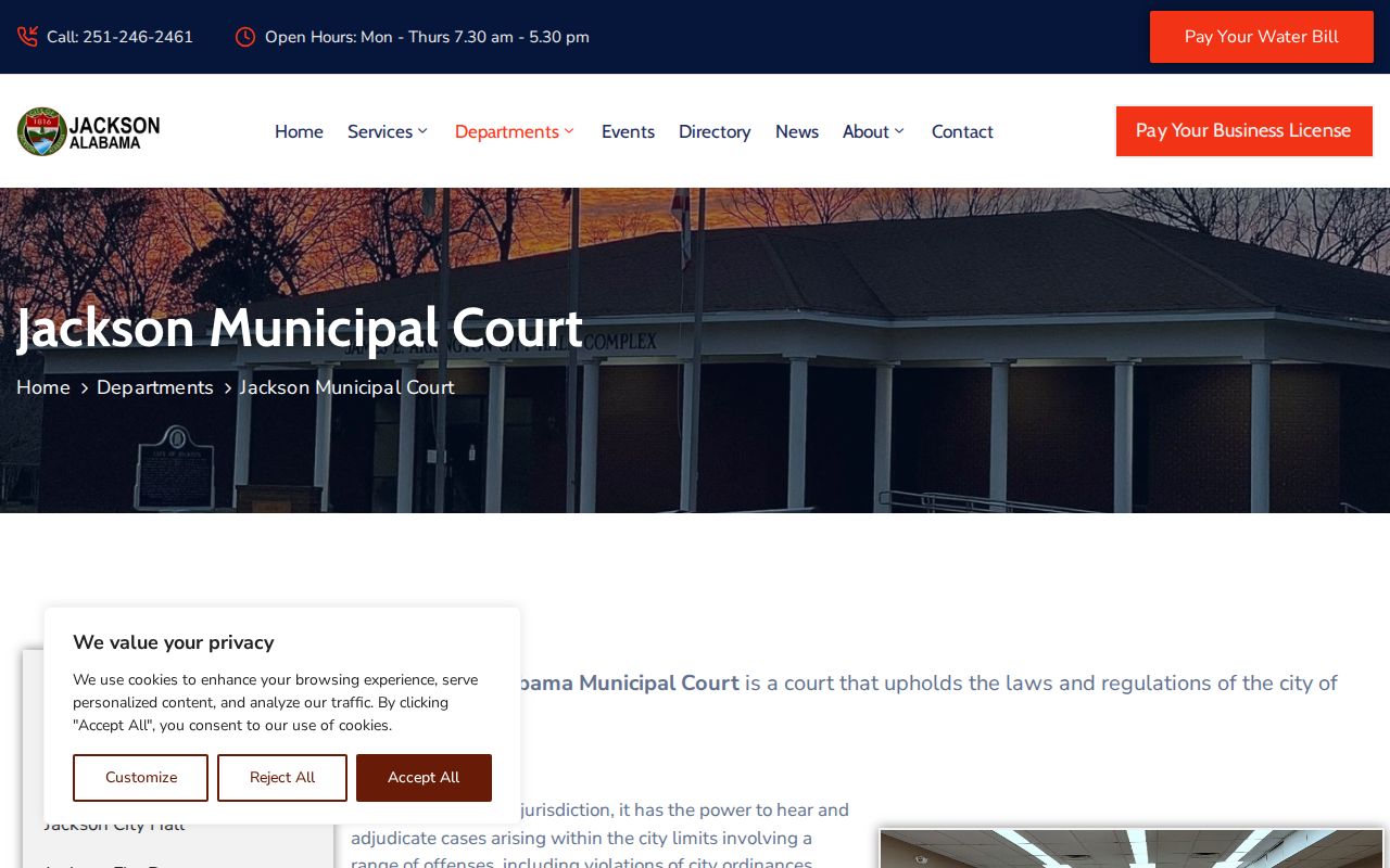 Jackson criminal history source showing Jackson Municipal Court records information