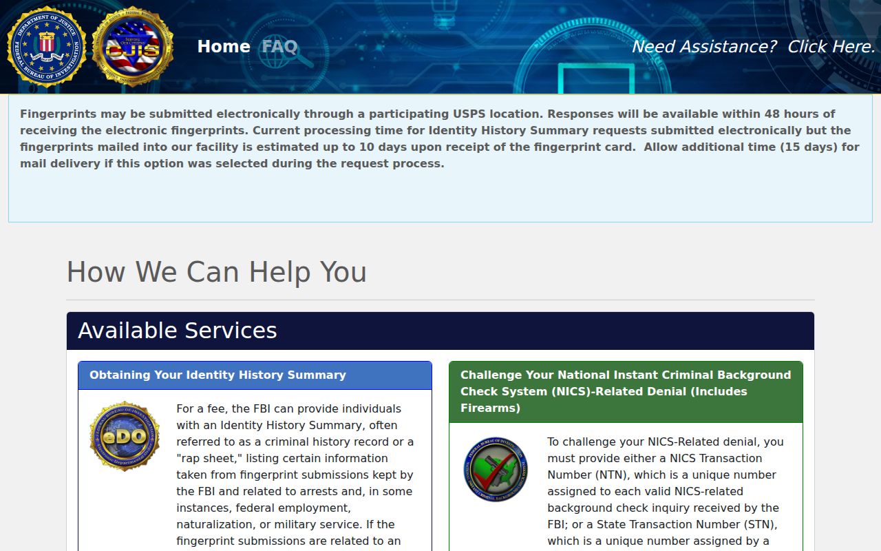 Clarke County criminal history FBI identity review portal