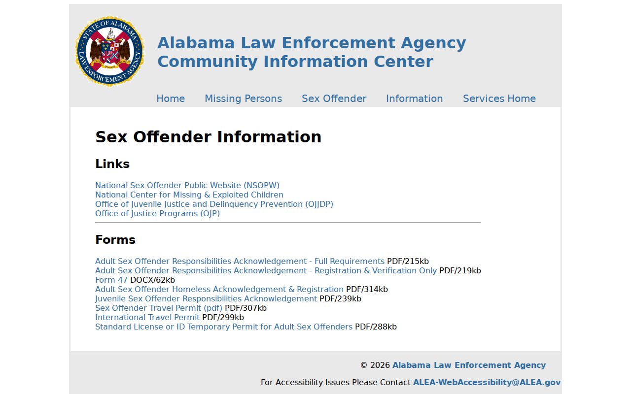 Clarke County sex offender registration forms from ALEA